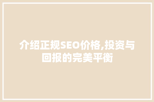 介绍正规SEO价格,投资与回报的完美平衡 必应SEO