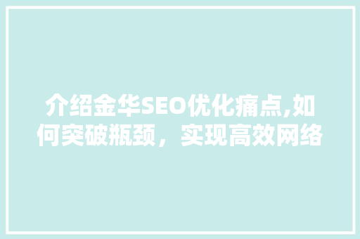 介绍金华SEO优化痛点,如何突破瓶颈，实现高效网络营销