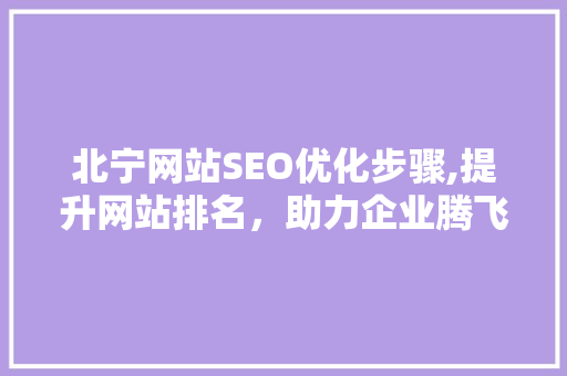 北宁网站SEO优化步骤,提升网站排名，助力企业腾飞