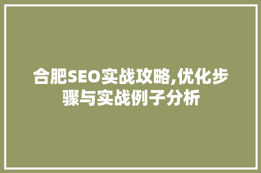 合肥SEO实战攻略,优化步骤与实战例子分析