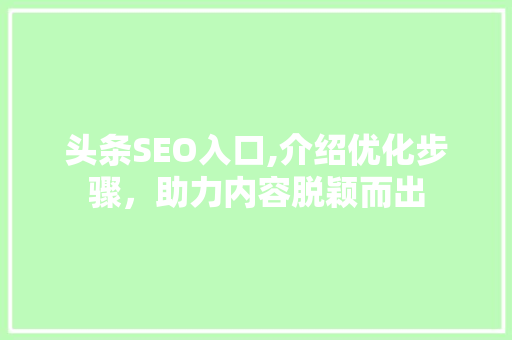 头条SEO入口,介绍优化步骤，助力内容脱颖而出 神马SEO