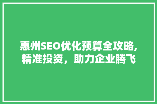 惠州SEO优化预算全攻略,精准投资，助力企业腾飞 网站建设公司