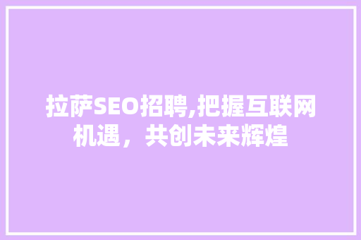 拉萨SEO招聘,把握互联网机遇，共创未来辉煌