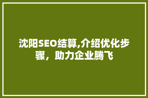 沈阳SEO结算,介绍优化步骤，助力企业腾飞