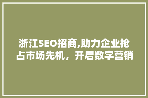 浙江SEO招商,助力企业抢占市场先机，开启数字营销新时代