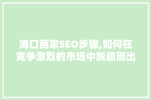 海口商家SEO步骤,如何在竞争激烈的市场中脱颖而出