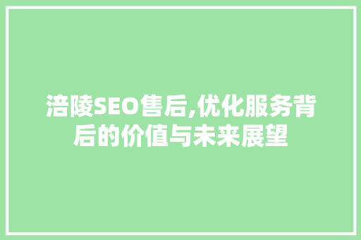 涪陵SEO售后,优化服务背后的价值与未来展望