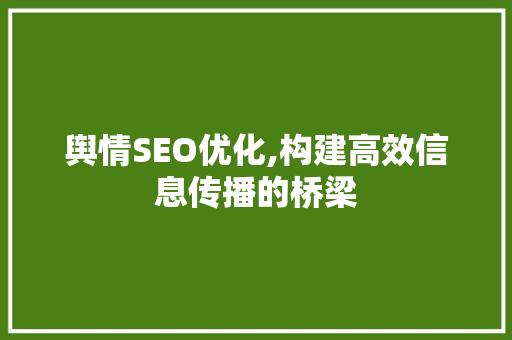 舆情SEO优化,构建高效信息传播的桥梁