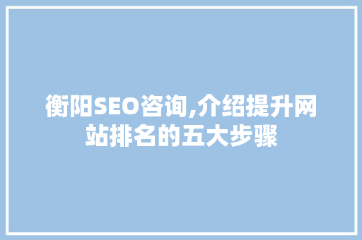 衡阳SEO咨询,介绍提升网站排名的五大步骤