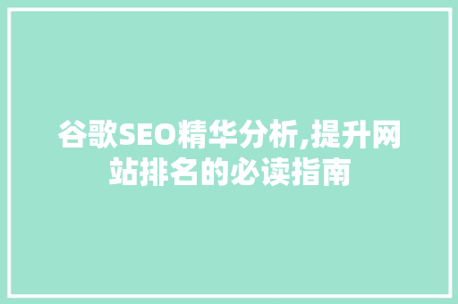 谷歌SEO精华分析,提升网站排名的必读指南