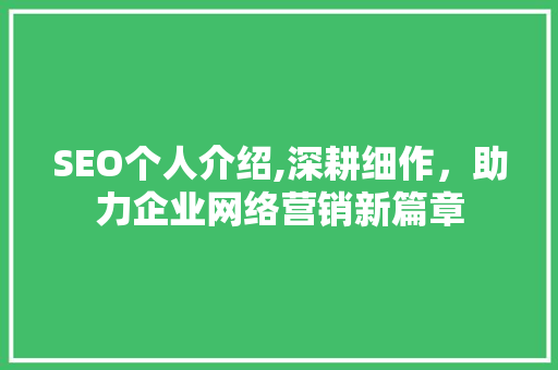 SEO个人介绍,深耕细作，助力企业网络营销新篇章 SEO关键词