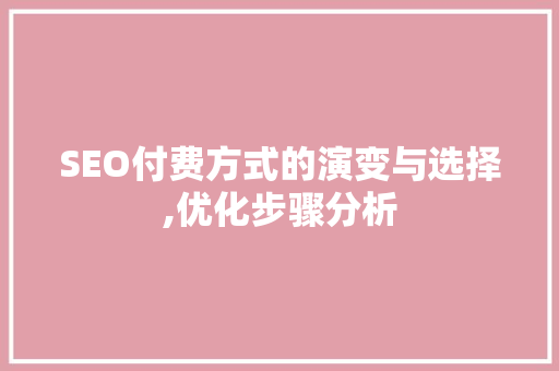 SEO付费方式的演变与选择,优化步骤分析