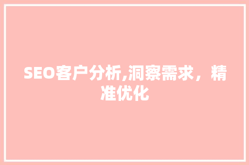 SEO客户分析,洞察需求，精准优化 神马SEO
