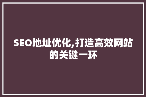 SEO地址优化,打造高效网站的关键一环