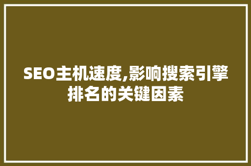 SEO主机速度,影响搜索引擎排名的关键因素