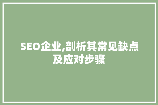 SEO企业,剖析其常见缺点及应对步骤 搜狗SEO