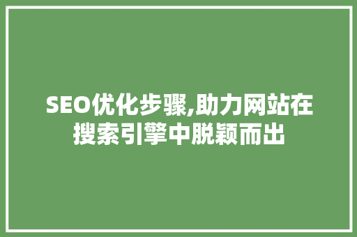 SEO优化步骤,助力网站在搜索引擎中脱颖而出 神马SEO