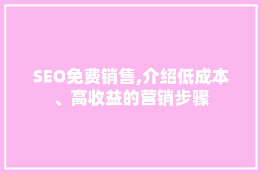 SEO免费销售,介绍低成本、高收益的营销步骤 SEO关键词