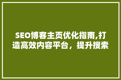 SEO博客主页优化指南,打造高效内容平台，提升搜索引擎排名