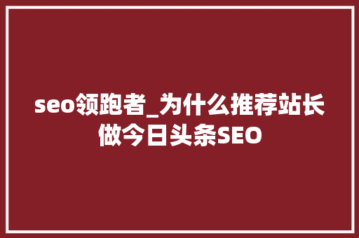 seo领跑者_为什么推荐站长做今日头条SEO