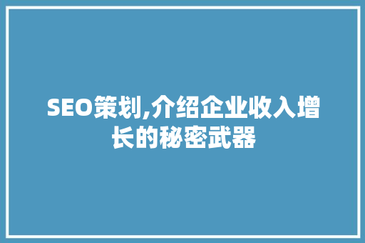 SEO策划,介绍企业收入增长的秘密武器