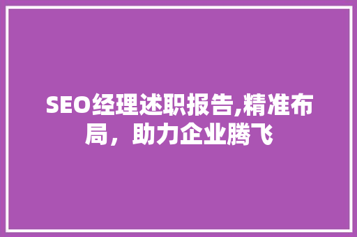 SEO经理述职报告,精准布局，助力企业腾飞