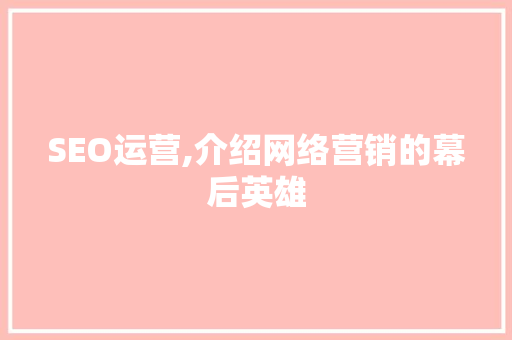 SEO运营,介绍网络营销的幕后英雄