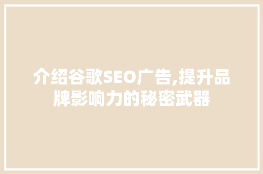 介绍谷歌SEO广告,提升品牌影响力的秘密武器 SEO关键词