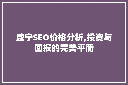 咸宁SEO价格分析,投资与回报的完美平衡