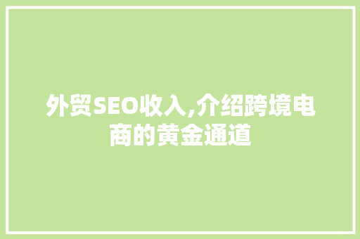 外贸SEO收入,介绍跨境电商的黄金通道