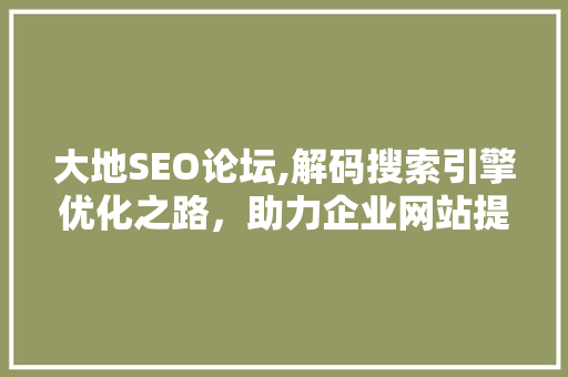 大地SEO论坛,解码搜索引擎优化之路，助力企业网站提升流量与品牌影响力