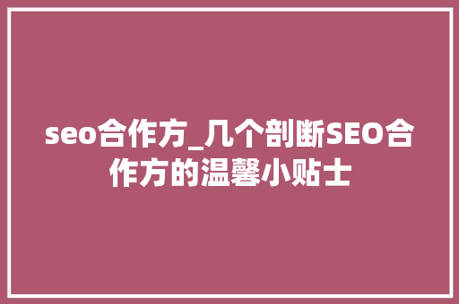 seo合作方_几个剖断SEO合作方的温馨小贴士