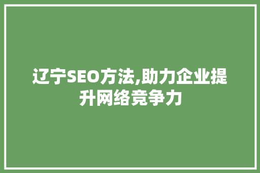 辽宁SEO方法,助力企业提升网络竞争力