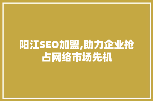 阳江SEO加盟,助力企业抢占网络市场先机 百度SEO
