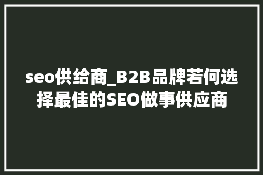 seo供给商_B2B品牌若何选择最佳的SEO做事供应商