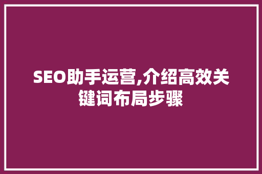 SEO助手运营,介绍高效关键词布局步骤