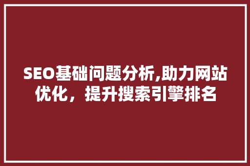 SEO基础问题分析,助力网站优化，提升搜索引擎排名 搜狗SEO
