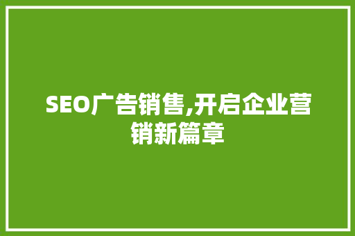 SEO广告销售,开启企业营销新篇章
