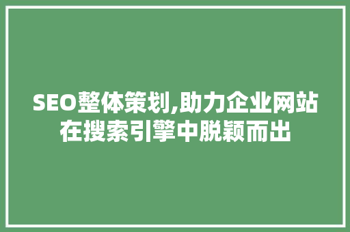 SEO整体策划,助力企业网站在搜索引擎中脱颖而出 搜狗SEO