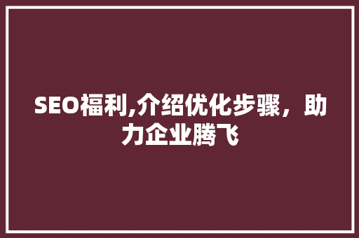 SEO福利,介绍优化步骤，助力企业腾飞 搜狗SEO