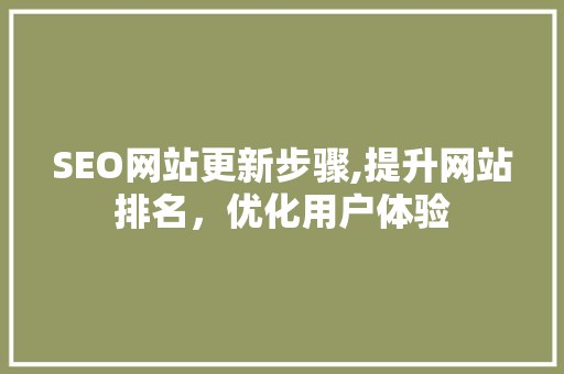 SEO网站更新步骤,提升网站排名，优化用户体验