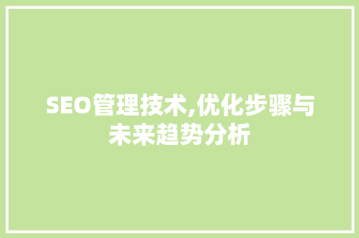 SEO管理技术,优化步骤与未来趋势分析