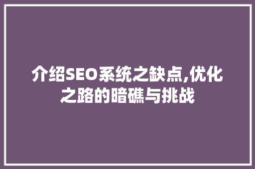 介绍SEO系统之缺点,优化之路的暗礁与挑战