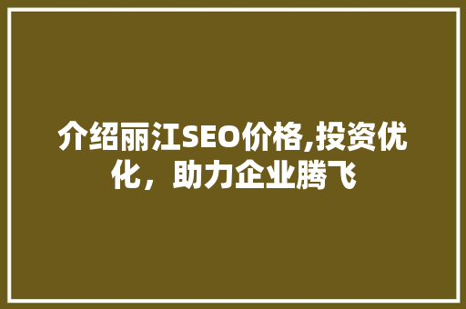 介绍丽江SEO价格,投资优化，助力企业腾飞