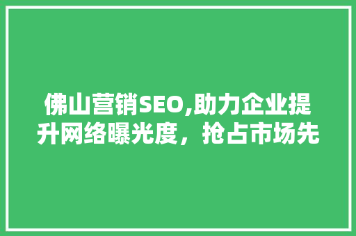 佛山营销SEO,助力企业提升网络曝光度，抢占市场先机