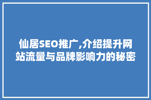 仙居SEO推广,介绍提升网站流量与品牌影响力的秘密武器 网站建设公司