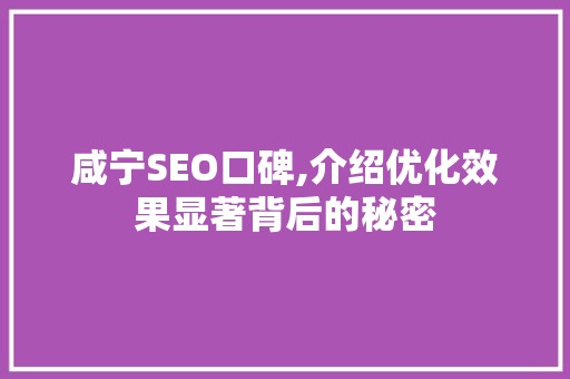 咸宁SEO口碑,介绍优化效果显著背后的秘密