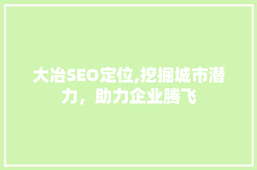 大冶SEO定位,挖掘城市潜力，助力企业腾飞