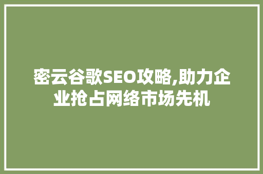 密云谷歌SEO攻略,助力企业抢占网络市场先机 百度SEO 密云谷歌SEO攻略,助力企业抢占网络市场先机 百度SEO