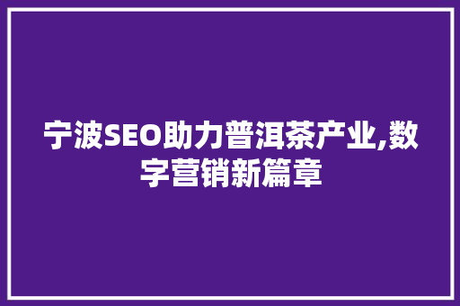 宁波SEO助力普洱茶产业,数字营销新篇章